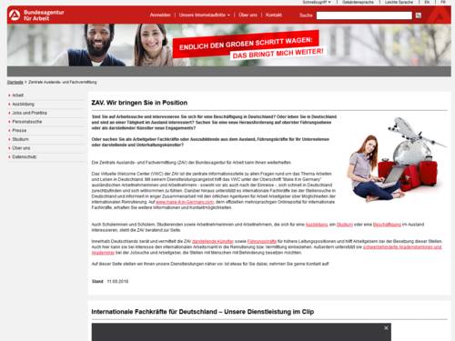 Vorschau auf arbeitsagentur.de – Zentrale Auslands- und Fachvermittlung (ZAV)